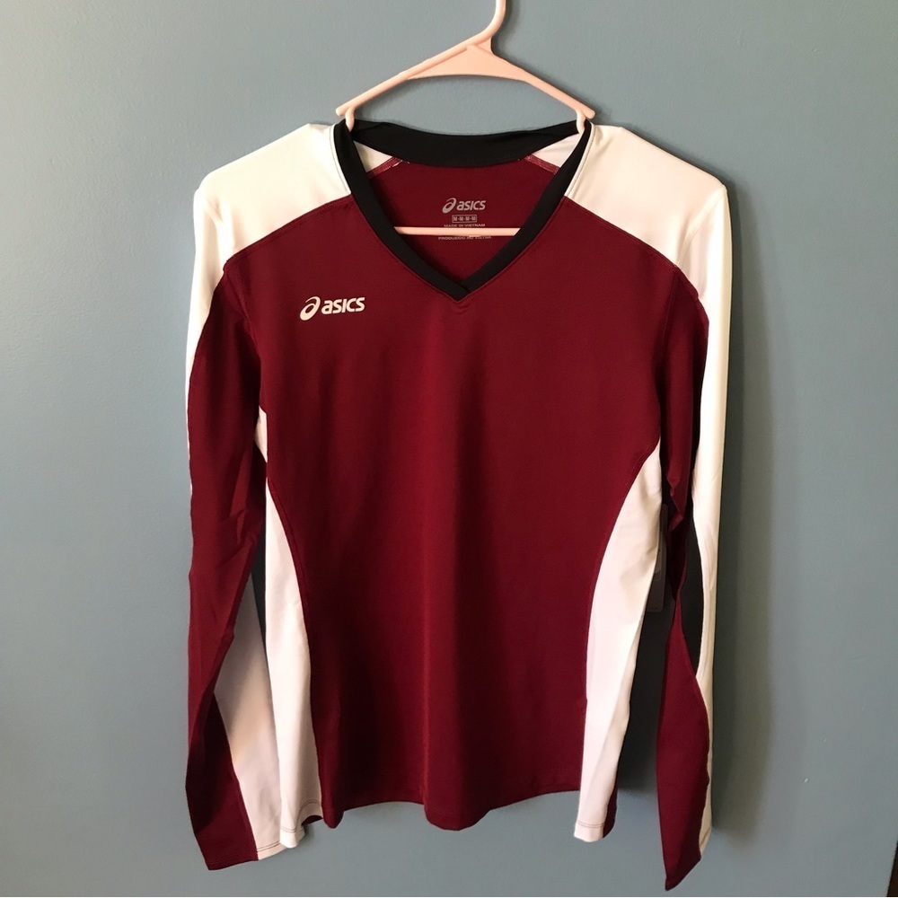 NWT Asics womens roll shot burgundy, white and black shirt